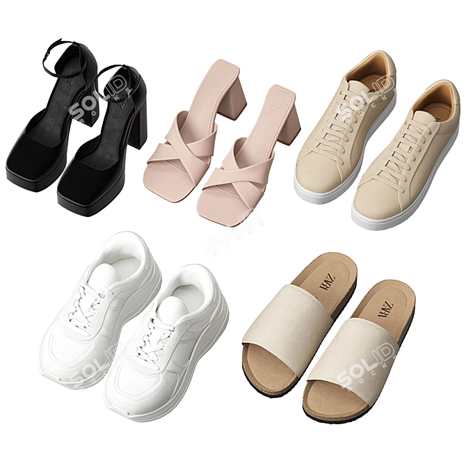 ZARA Footwear Collection Set 3D model image 1