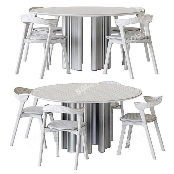 Elegant Roller Dining Table Set 3D model image 2