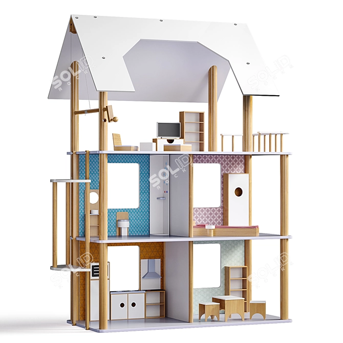 Wooden Dollhouse | Premium Design 3D model image 1