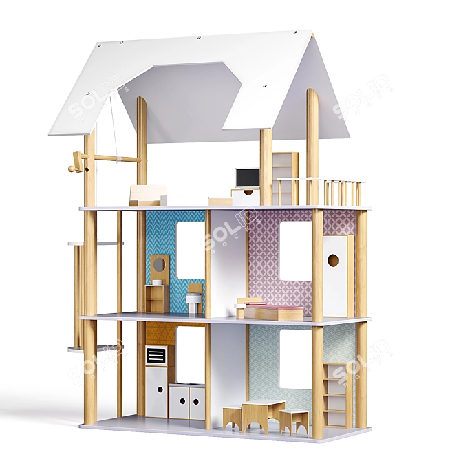 Wooden Dollhouse | Premium Design 3D model image 2