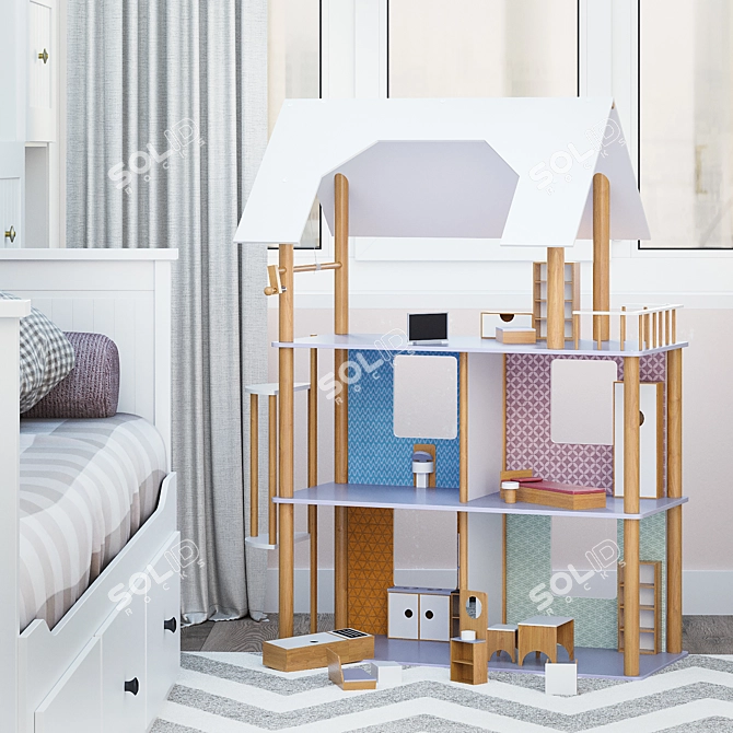 Wooden Dollhouse | Premium Design 3D model image 4