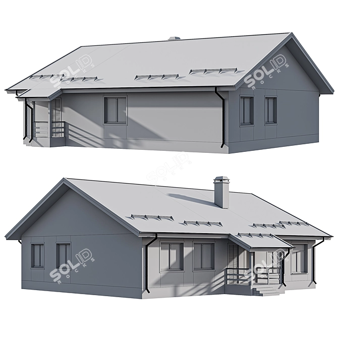 Rustic Wooden Cottage with Porch 3D model image 6