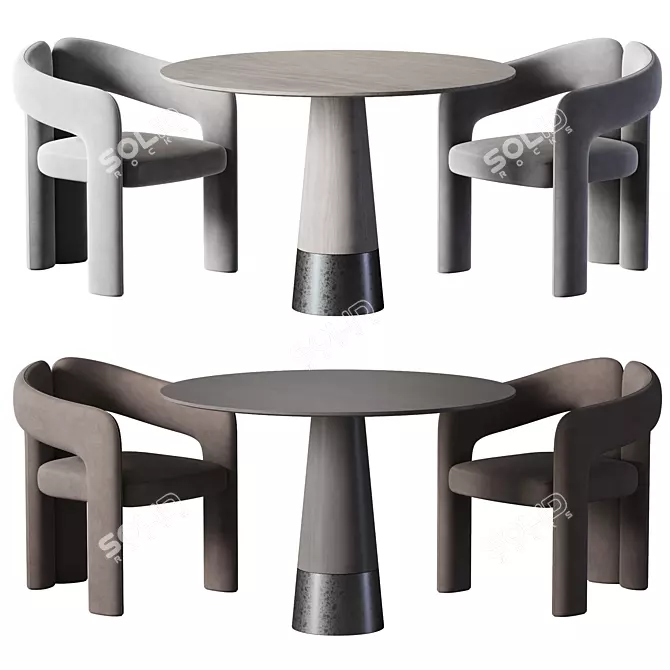 Velvet Table with Dudet Chair 3D model image 1