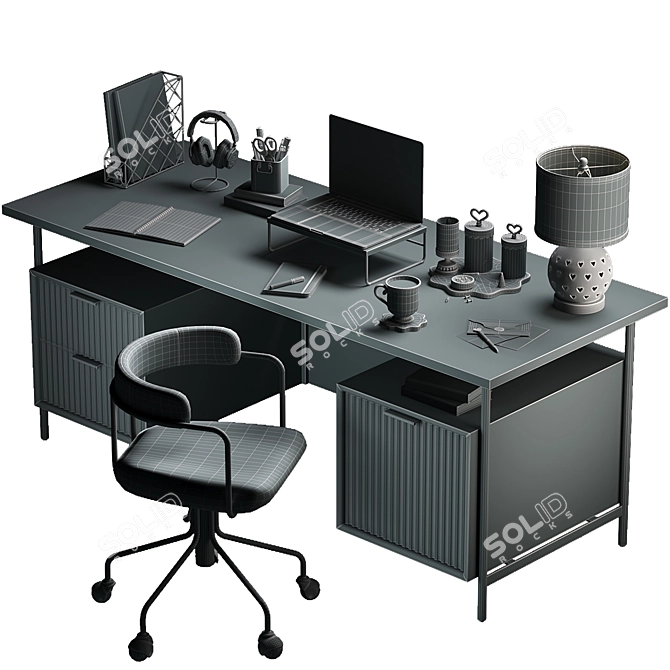 Modern Study Desk Set for Kids 3D model image 7