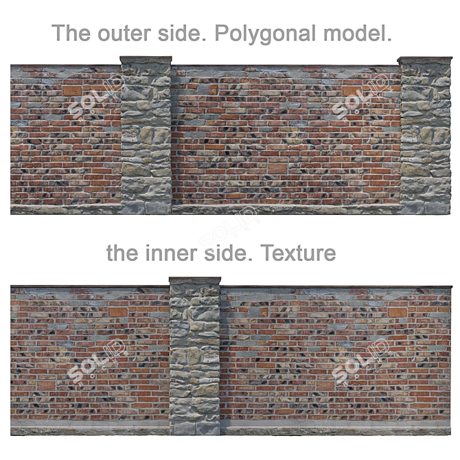 Modular 3D Brick Fence Kit 3D model image 2