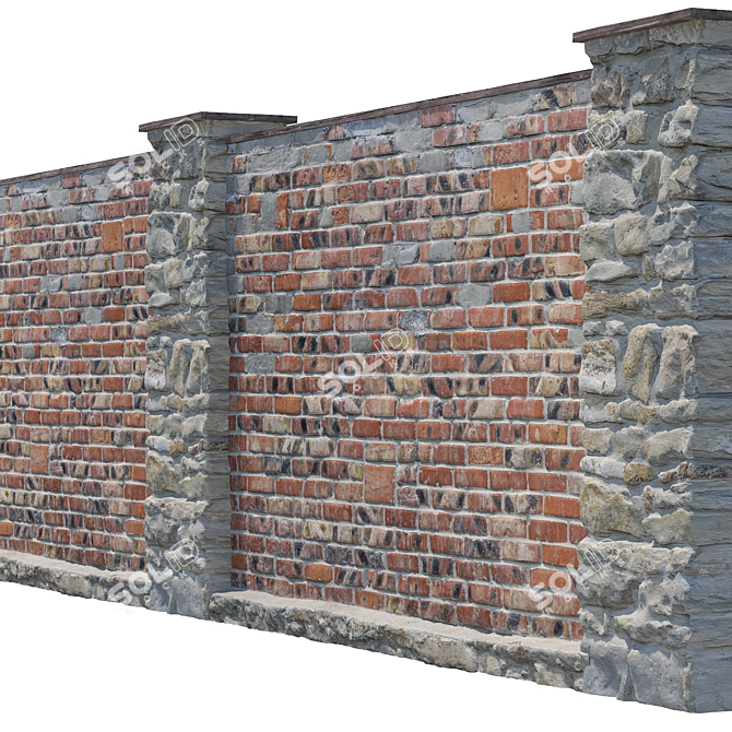 Modular 3D Brick Fence Kit 3D model image 4