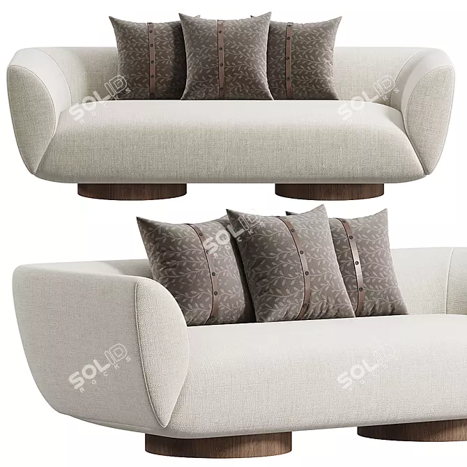 Modern Chic Wooden Pedestal Sofa 3D model image 2