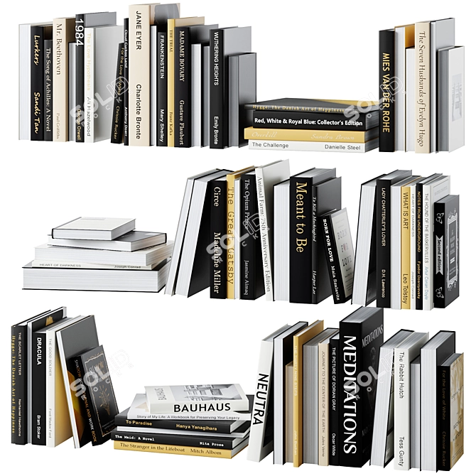 Elegant Black Gold Book Set 3D model image 1