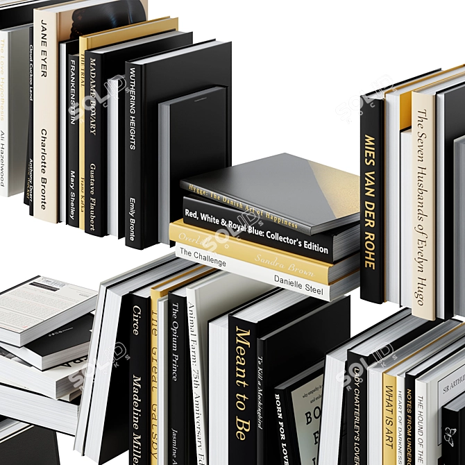 Elegant Black Gold Book Set 3D model image 3