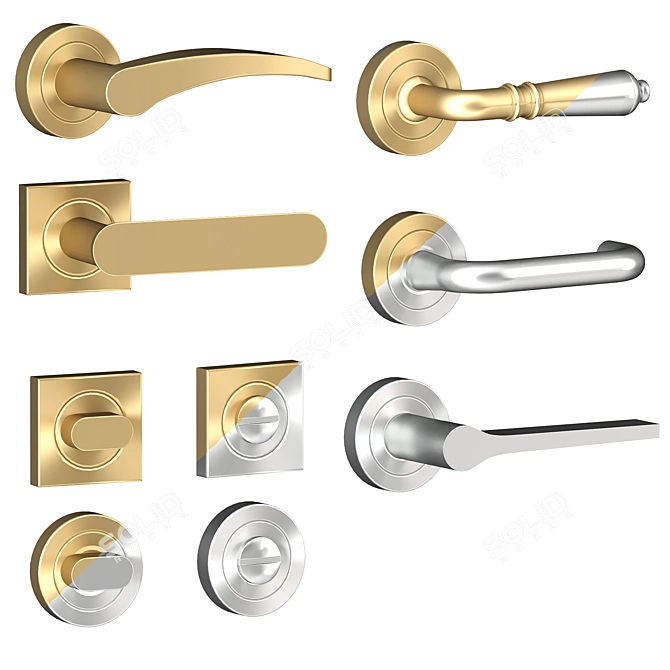 Modern Lever Door Handles Set 3D model image 3