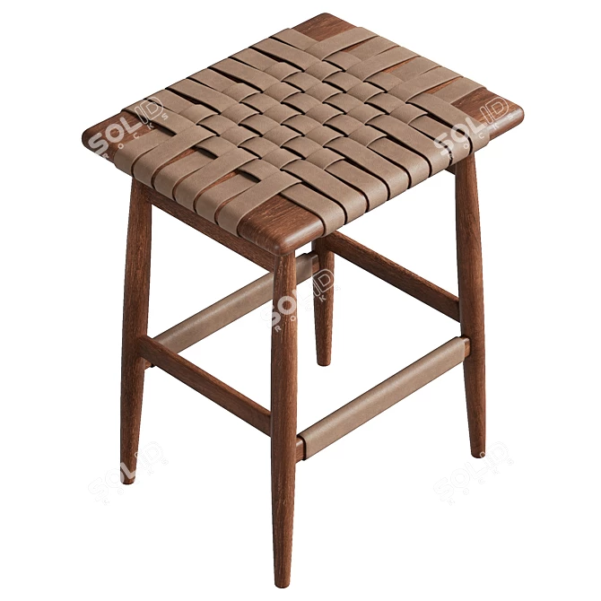 High Solid Wood Leather Stool 3D model image 5