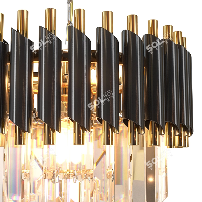 Modern Black Gold Crystal Chandelier 3D model image 2