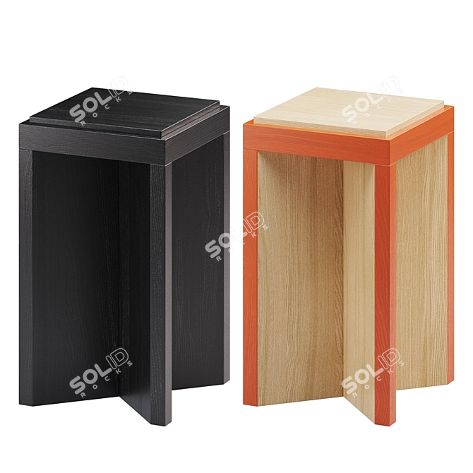 Kubé Collection Side Tables in Oak 3D model image 2