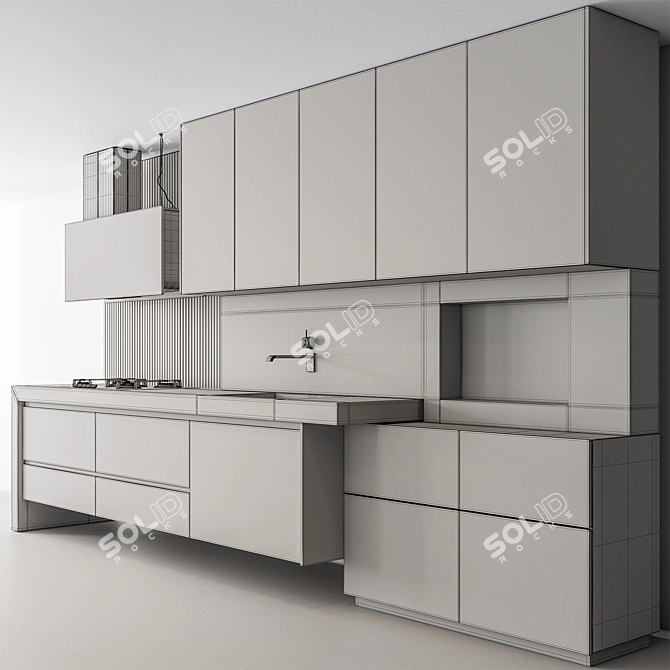 Sleek Wood & Black Kitchen 3D model image 4