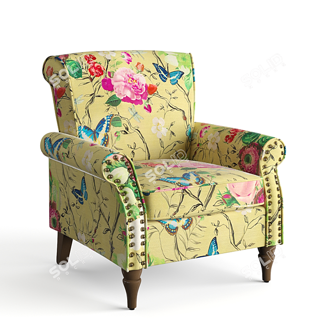 Classic Yellow Upholstered Armchair 3D model image 1