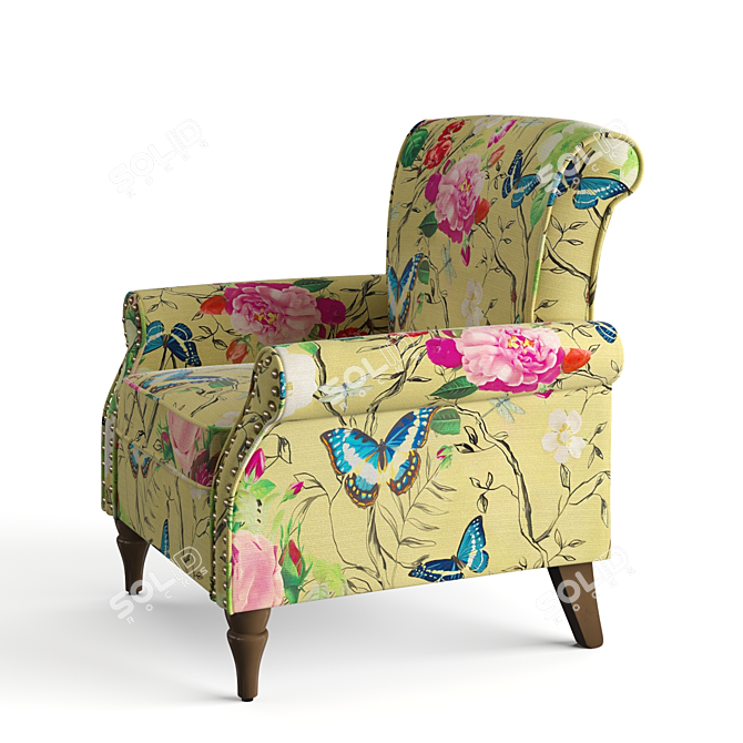 Classic Yellow Upholstered Armchair 3D model image 4