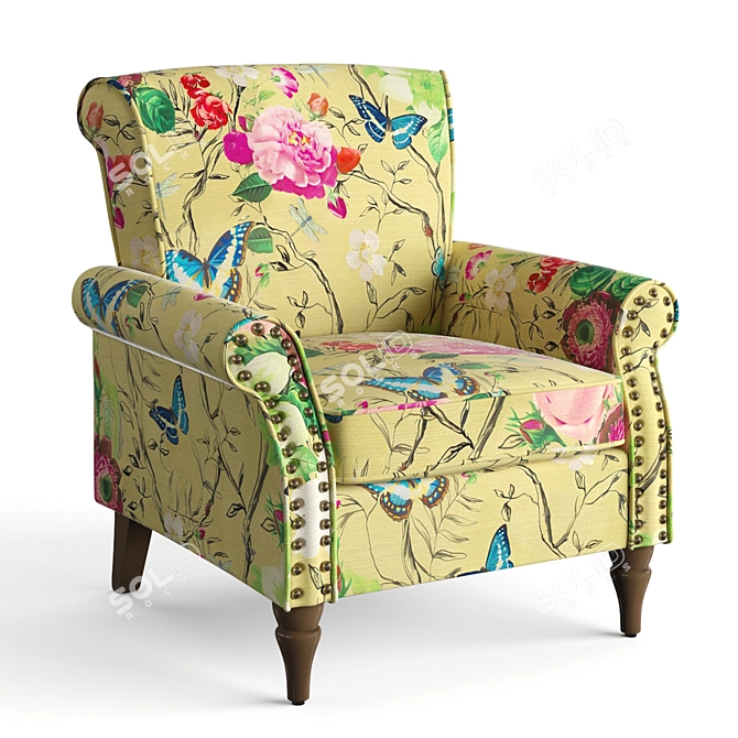 Classic Yellow Upholstered Armchair 3D model image 7