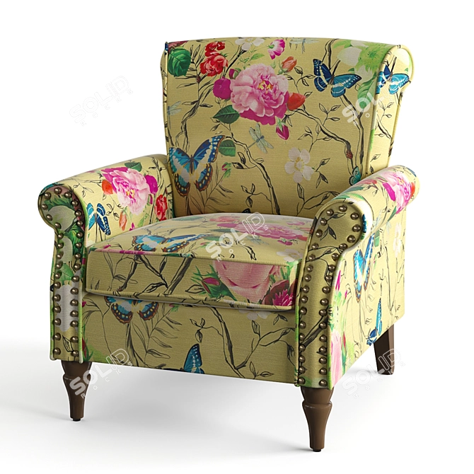 Classic Yellow Upholstered Armchair 3D model image 8