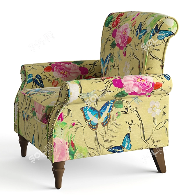 Classic Yellow Upholstered Armchair 3D model image 10