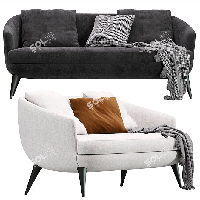 Elegant Raphael Sofa 4 Colors 3D model image 2