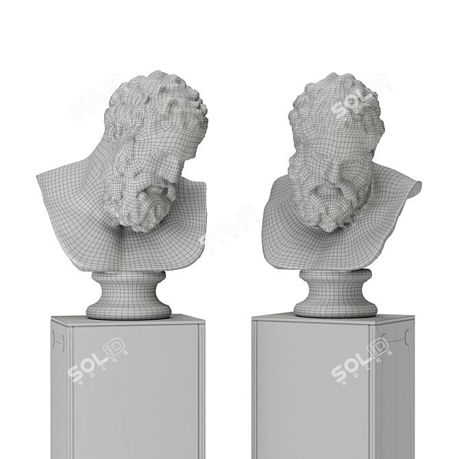 Modern Hercules Head Sculpture Pedestal 3D model image 7