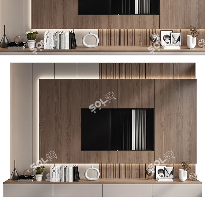 Modern Plywood TV Shelf KTV095 3D model image 1