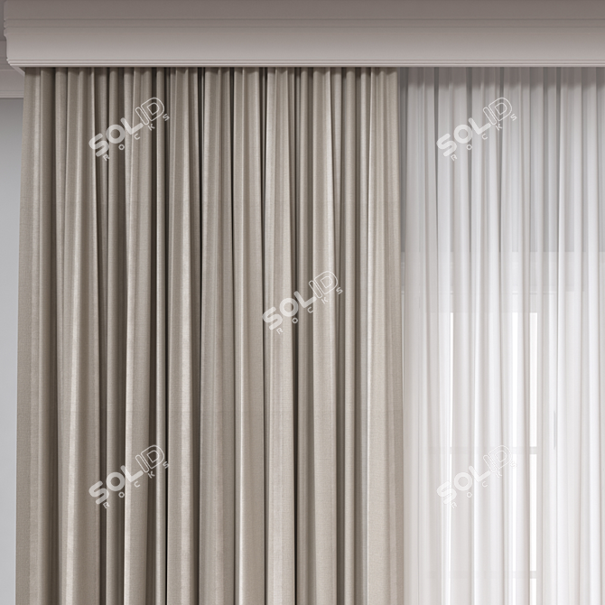 Modern 3D Curtain Model Set 3D model image 2