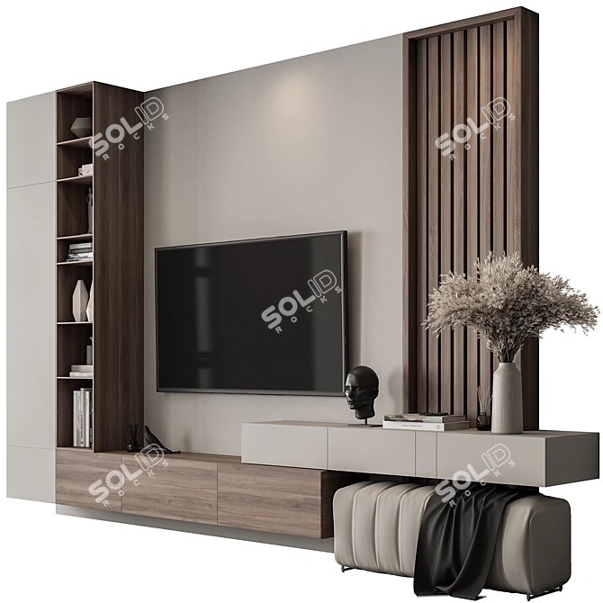 Modern Wood Concrete TV Wall 3D model image 1