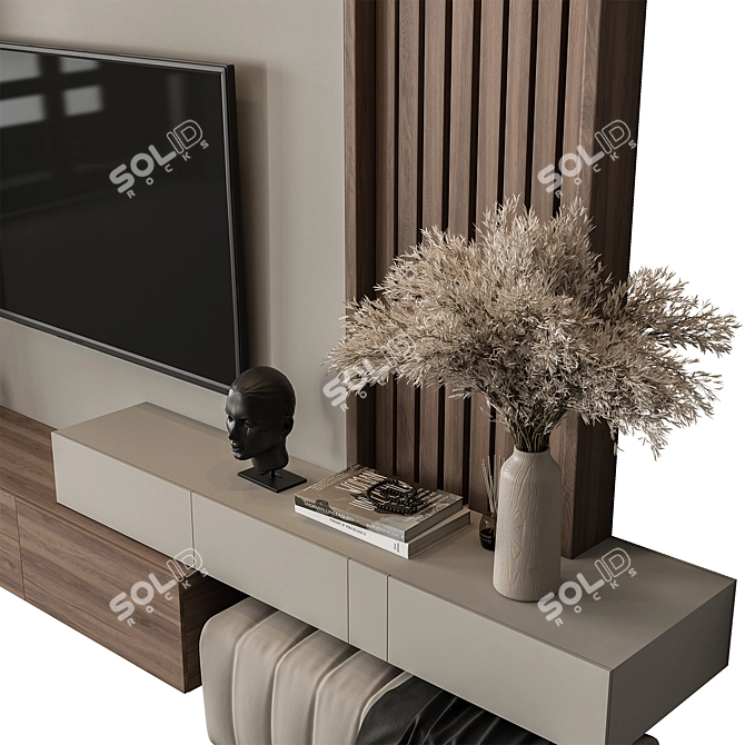 Modern Wood Concrete TV Wall 3D model image 2