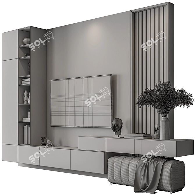 Modern Wood Concrete TV Wall 3D model image 5