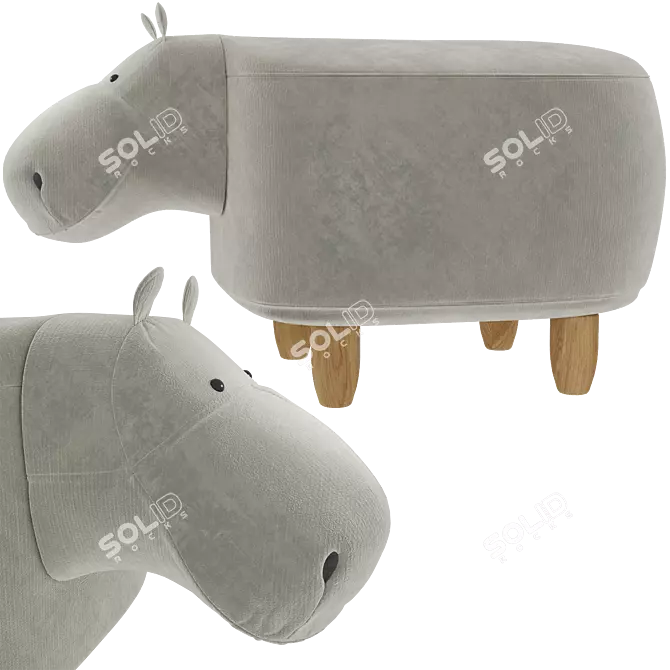 Cute Hippo Kids Ottoman 3D model image 2