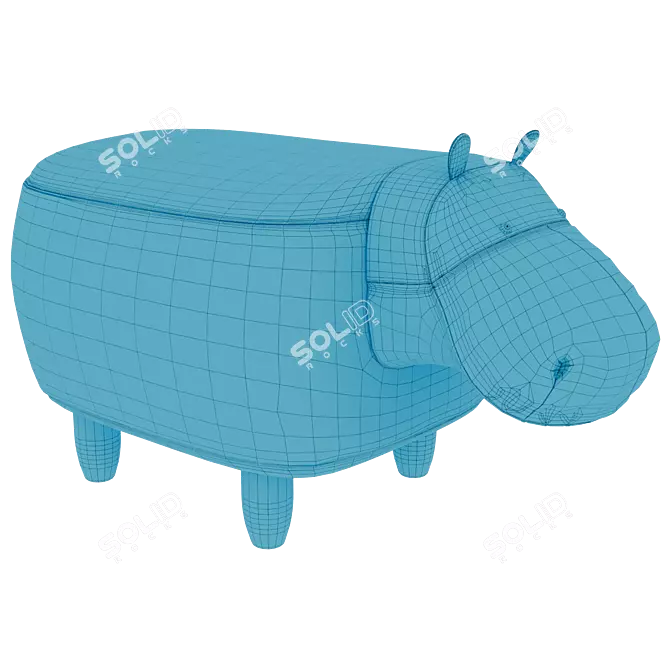 Cute Hippo Kids Ottoman 3D model image 4