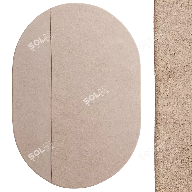 Beige Linen Oval Wool Rug 3D model image 1