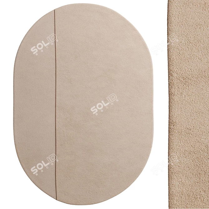 Beige Linen Oval Wool Rug 3D model image 2