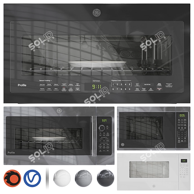 GE Microwave Set 01 - Four Model Kitchen Set 3D model image 6