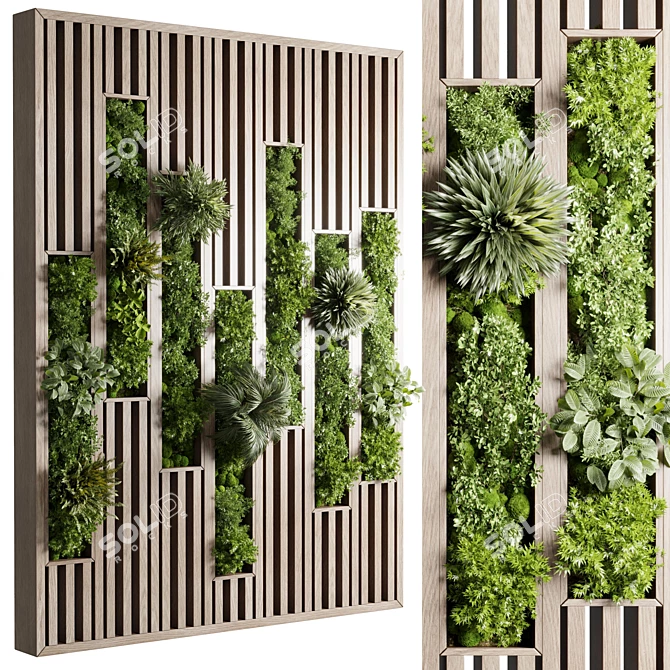 Rustic Wood Moss Wall Decor 3D model image 1