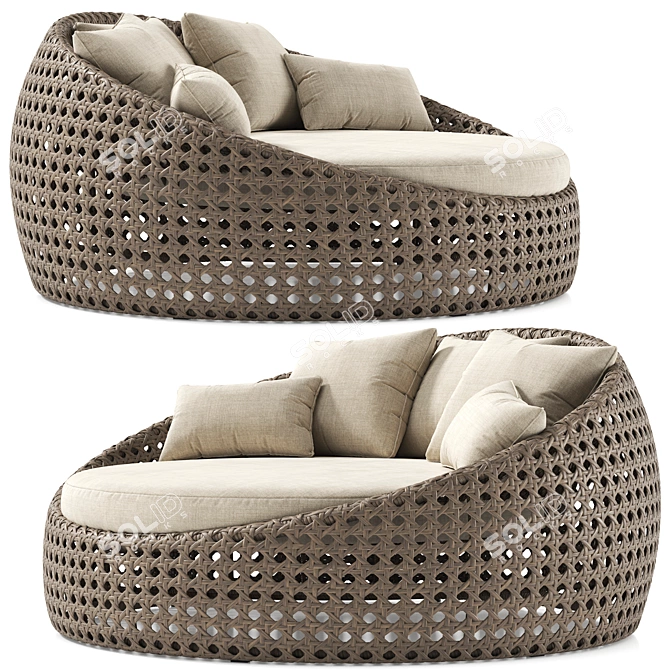 Retro-inspired Wicker Daybed 3D model image 5