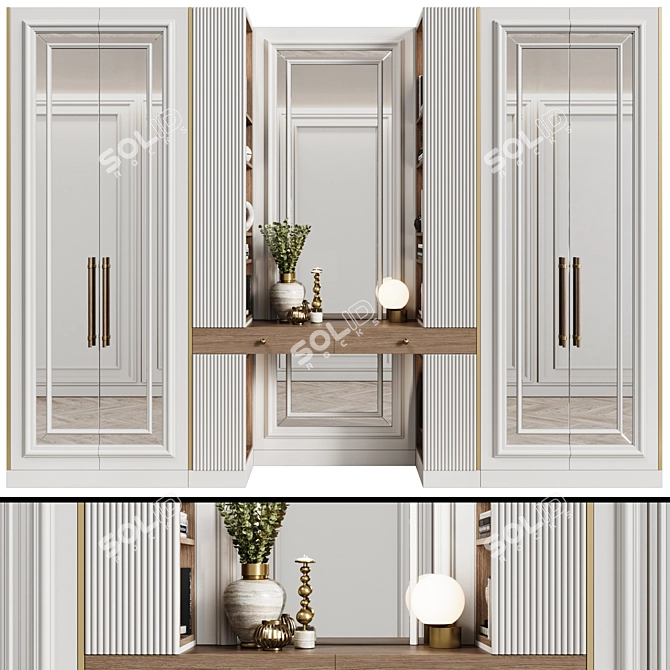 Elegant Neoclassical Modular Wardrobe 3D model image 1
