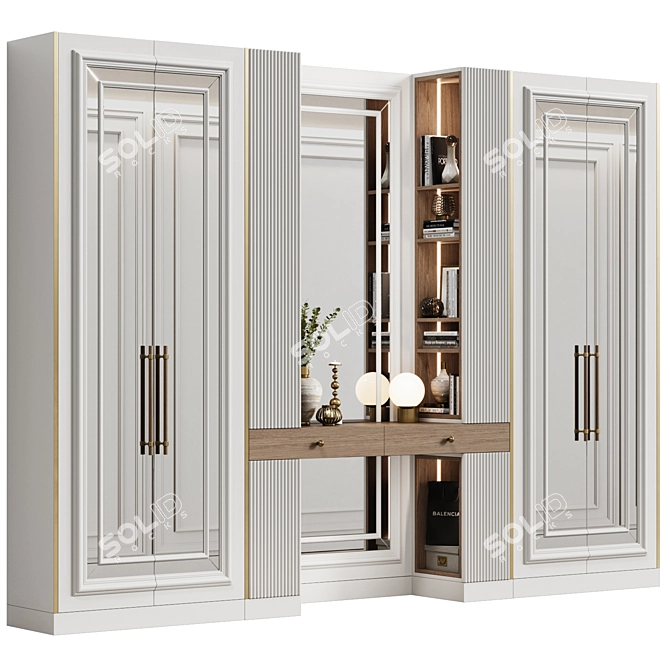 Elegant Neoclassical Modular Wardrobe 3D model image 2