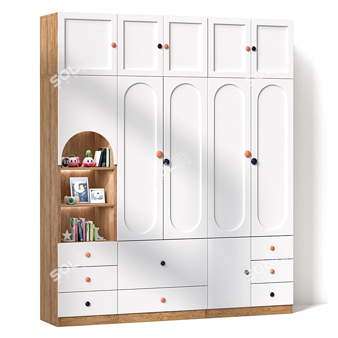 Kids Wood Armoire 3-in-1 3D model image 1