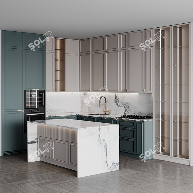 Adjustable Neoclassic Kitchen Module 3D model image 1