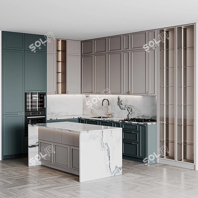 Adjustable Neoclassic Kitchen Module 3D model image 2