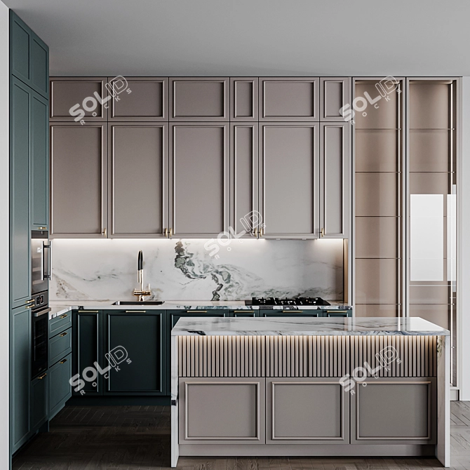 Adjustable Neoclassic Kitchen Module 3D model image 3