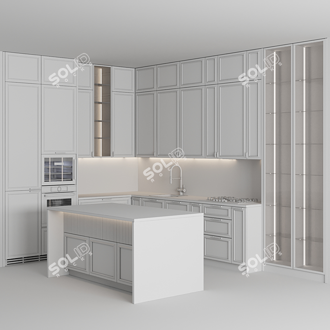 Adjustable Neoclassic Kitchen Module 3D model image 8