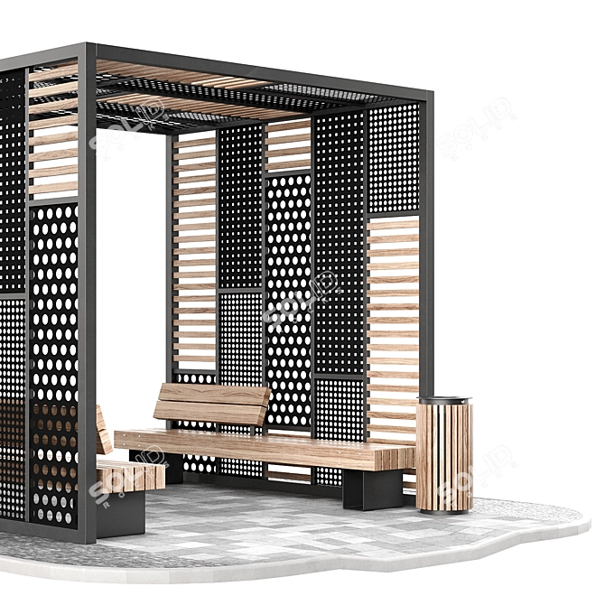 Pergola Set with Benches 3D model image 7