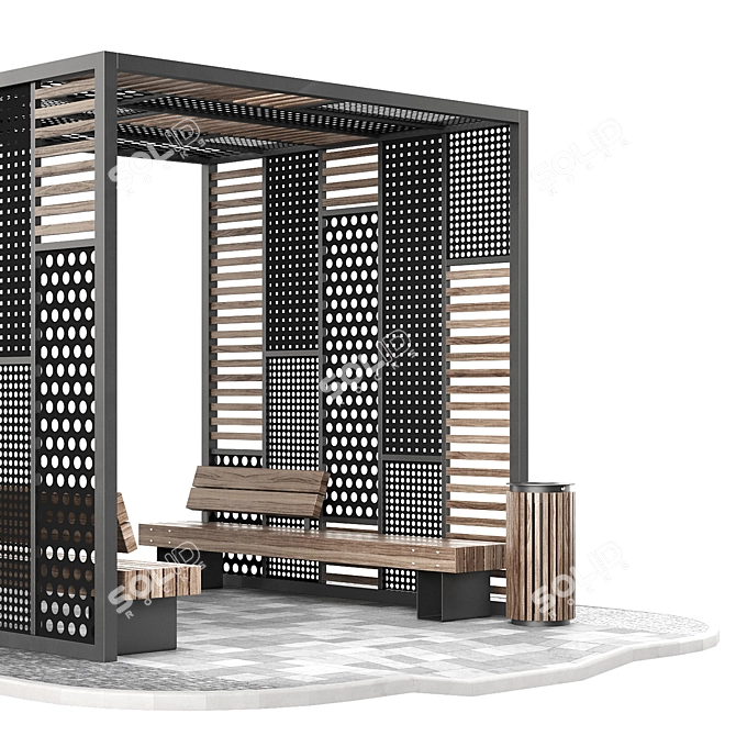 Pergola Set with Benches 3D model image 1