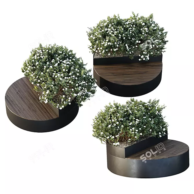 Modern Green Plant Bench Set 3D model image 3
