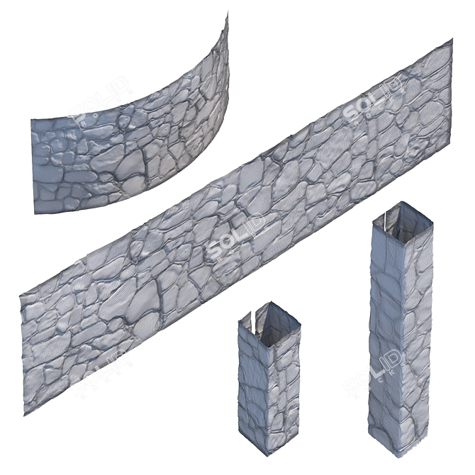 Stone Fence Set: Column and Wall Kit 3D model image 5