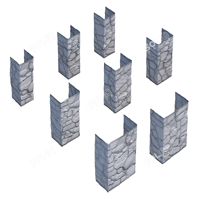 Stone Fence Set: Column and Wall Kit 3D model image 6