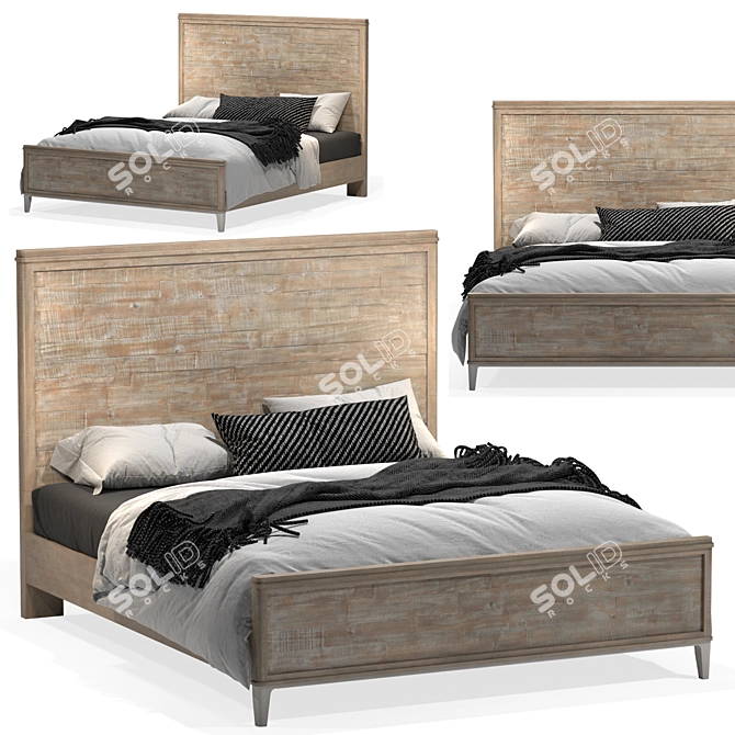 Mauve Solid Wood Low Profile Bed 3D model image 1